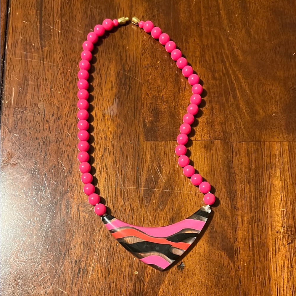 Pink Beaded Necklace with Chevron Pendant